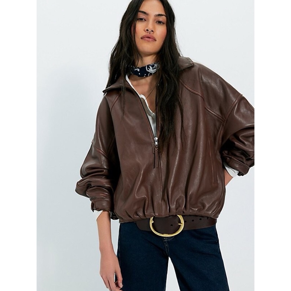NWT Free People Sonny Leather Pullover Jacket